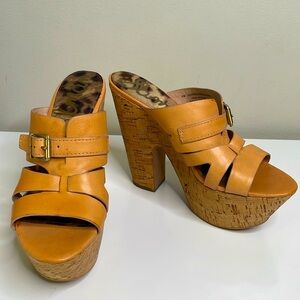 Sam Edelman Chase Tan Leather Cork Platform Heels Sandals Size 9M